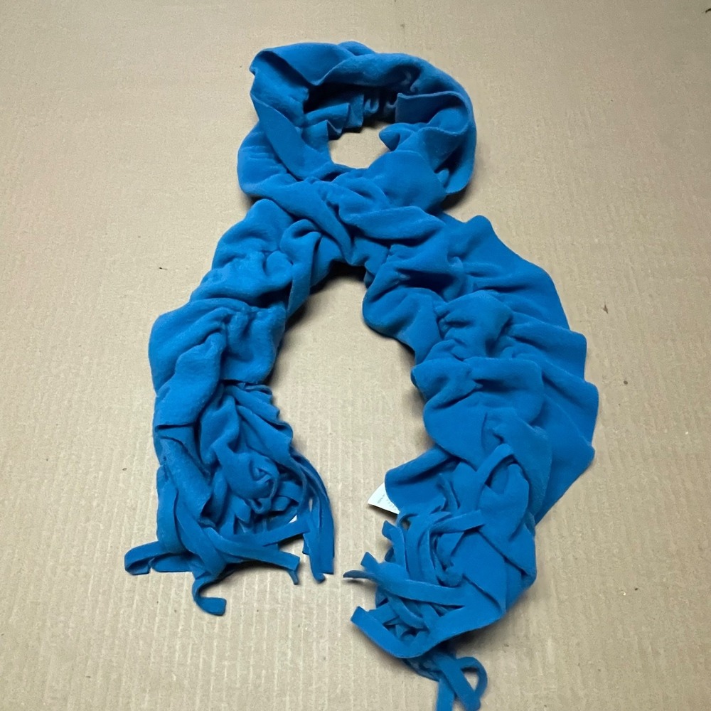 Gap Outlet Blue Elastic Fleece Fringe Scarf 52"x10" Water Resistant Cozy Warming